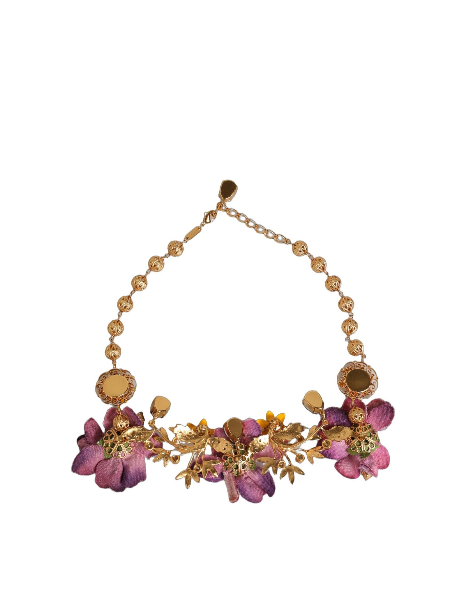 Gold Brass Mix Fiori Flowers Crystal Chain Necklace - Image 7