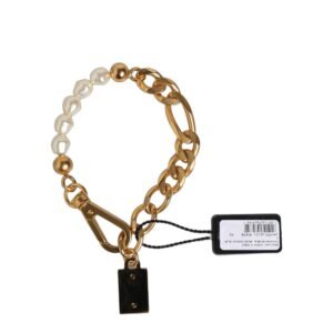 Gold Brass Pearl Embellished Chain Link Jewelry Bracelet