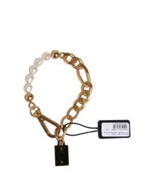 Gold Brass Pearl Embellished Chain Link Jewelry Bracelet