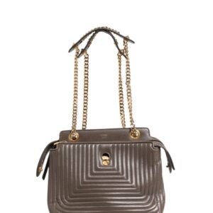 Brown Quilted Lambskin Leather Dotcom Click Small Shoulder Bag