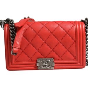 Red Diamond Stitch Calfskin Leather New Medium Boy Bag