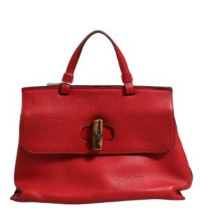 Red Leather Bamboo Daily Tote Crossbody Bag