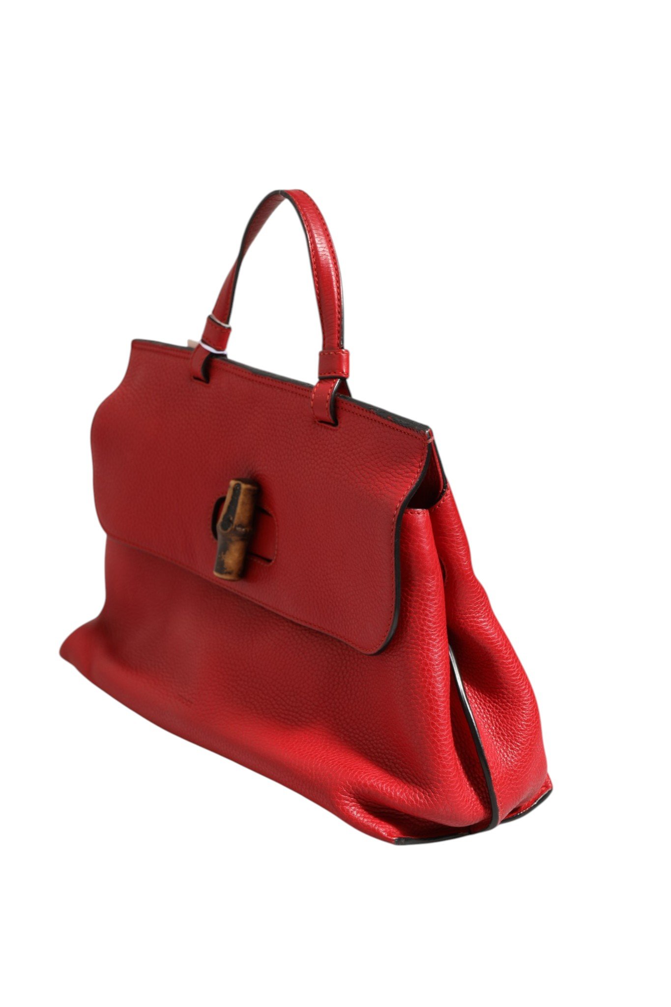 Red Leather Bamboo Daily Tote Crossbody Bag - Image 3