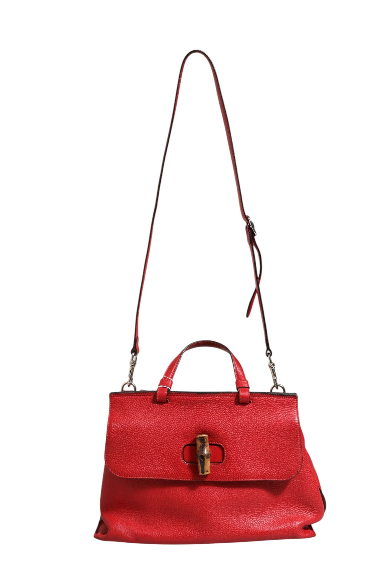 Red Leather Bamboo Daily Tote Crossbody Bag - Image 6