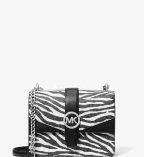 Michael Kors Greenwich Small Print Logo Crossbody Tote Chain Bag Black/White $498