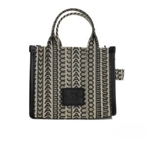 Marc Jacobs The Monogram Beige Mini Tote Woven Jacquard Canvas Crossbody Handbag