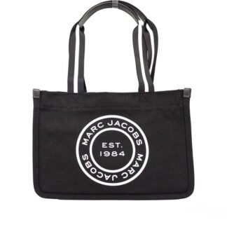 Marc Jacobs Medium Black Canvas Fabric Shoulder Convertible Tote Purse Bag