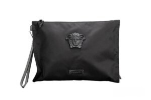 Versace Large Black Nylon Fabric Medusa Convertible Pouch Clutch Wristlet Bag