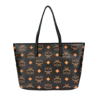 MCM Aren Black Leather Shoulder Tote Bag