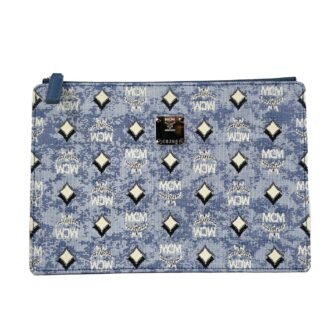 MCM Aren Flat Pouch Denim Crossbody Bag