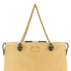 Beige Lamb Leather Shoulder Bag