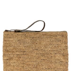 Beige Raffia Clutch Bag