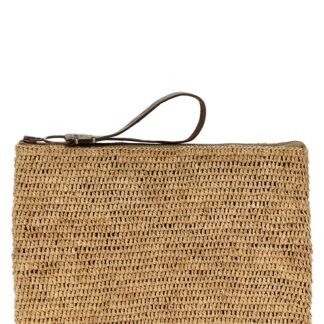 Beige Raffia Clutch Bag