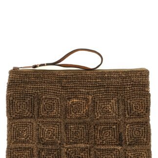Brown Raffia Clutch Bag