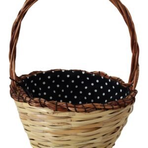 Beige Wood Wicker Rattan Basket Tote Bag