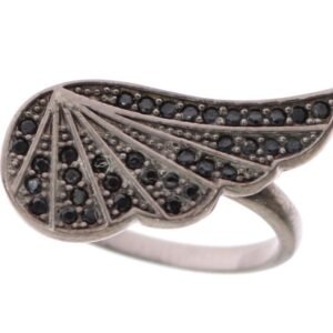 Silver Womens Black CZ Rhodium 925 Ring