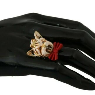 Gold Brass Resin Beige Dog Pet Branded Accessory Ring