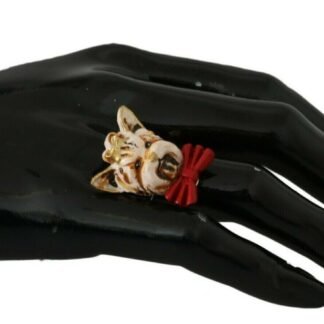 Beige Dog Pet Branded Accessory Gold Brass Resin Ring
