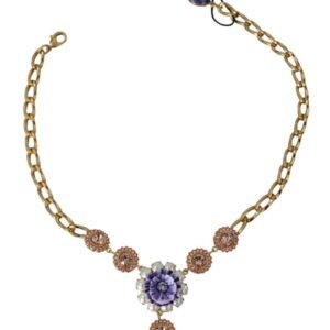 Pink Gold Brass Crystal Purple Pearl Pendants