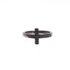 Black CZ Cross Rhodium 925 Ring