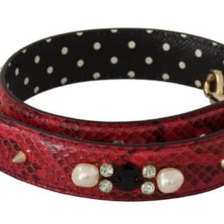 Red Exotic Leather Crystals Bag Shoulder Strap