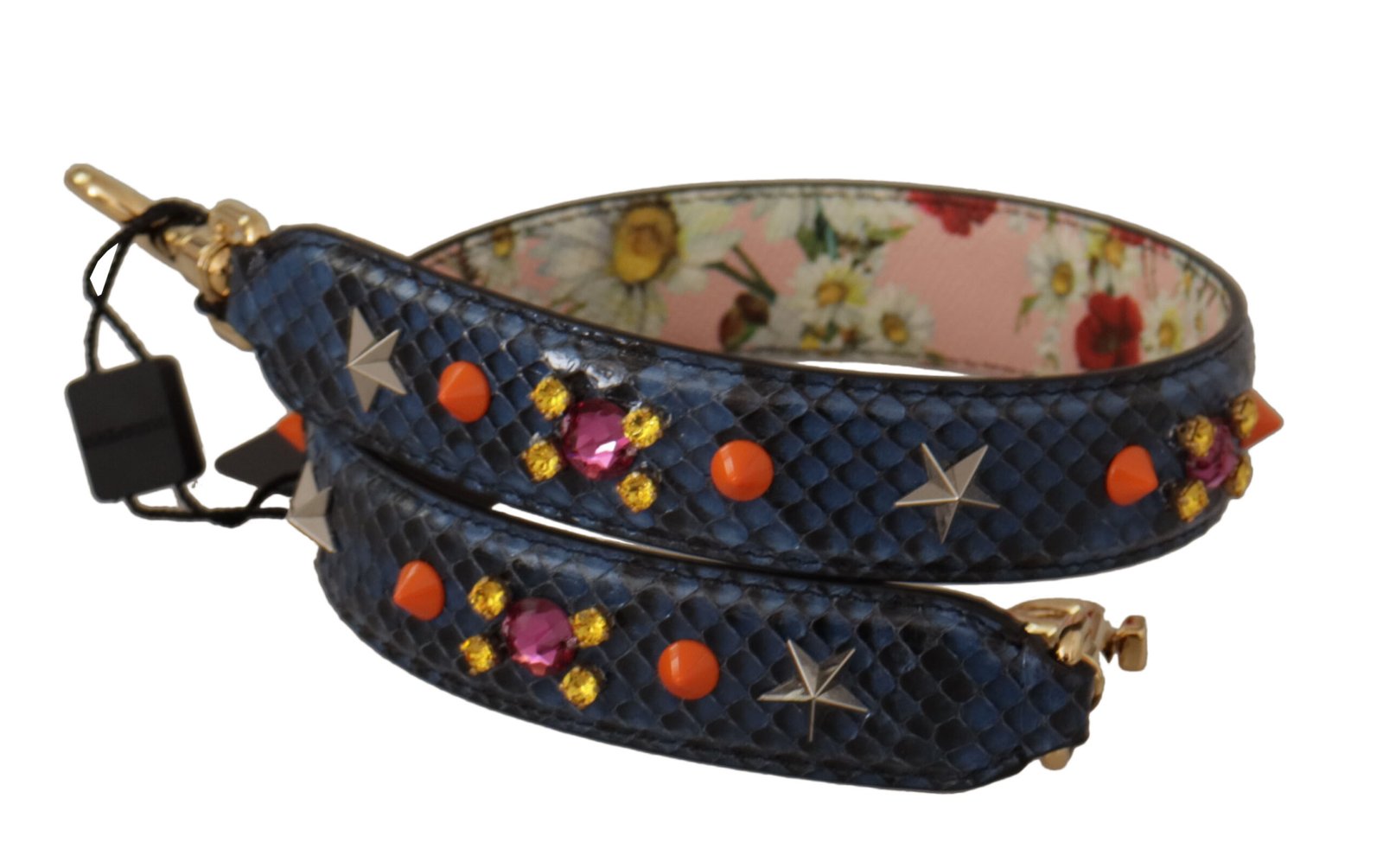 Blue Exotic Leather Crystals Reversible Shoulder Strap - Image 2