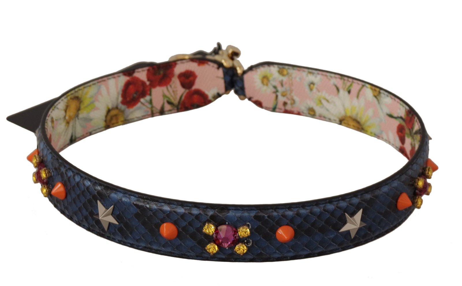 Blue Exotic Leather Crystals Reversible Shoulder Strap - Image 3