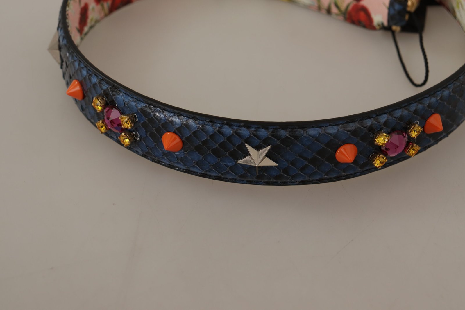 Blue Exotic Leather Crystals Reversible Shoulder Strap - Image 7