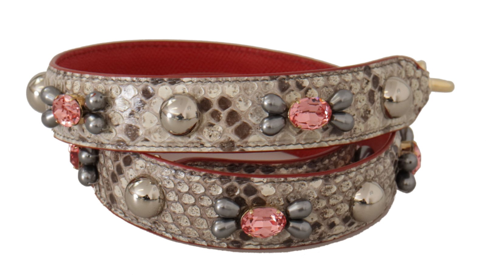 Beige Exotic Leather Studded Shoulder Strap - Image 2