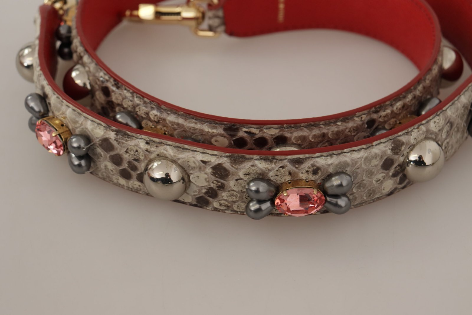 Beige Exotic Leather Studded Shoulder Strap - Image 4