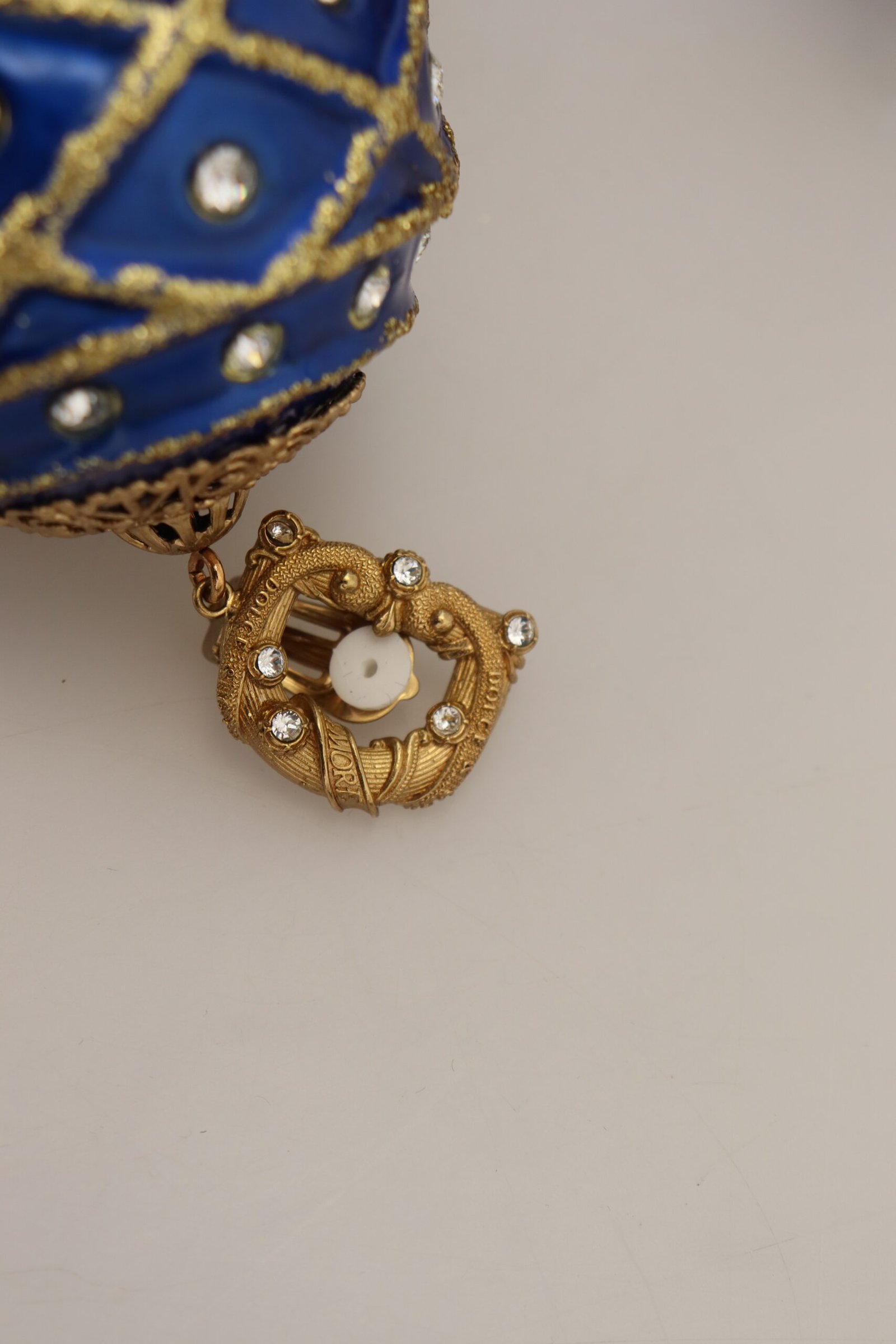 Gold Brass Blue Dangle Ball Crystal Clip On Earrings - Image 6