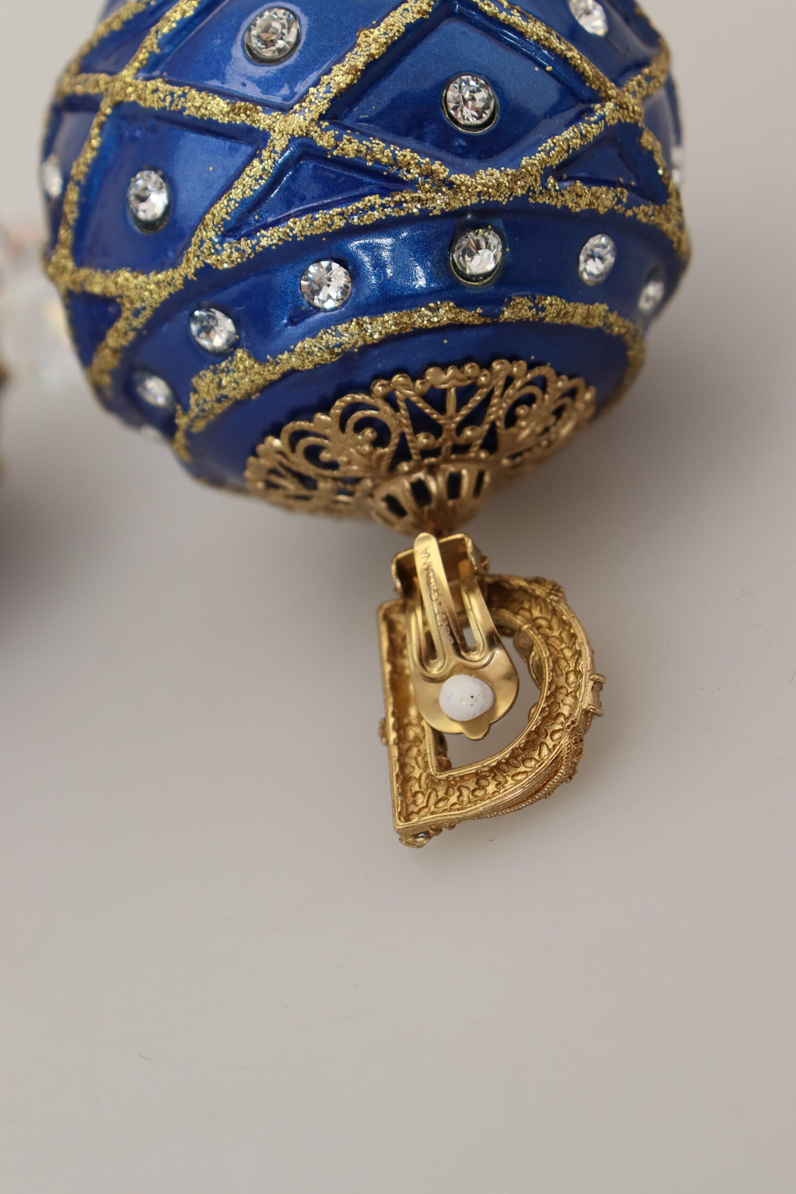 Gold Brass Blue Dangle Ball Crystal Clip On Earrings - Image 7