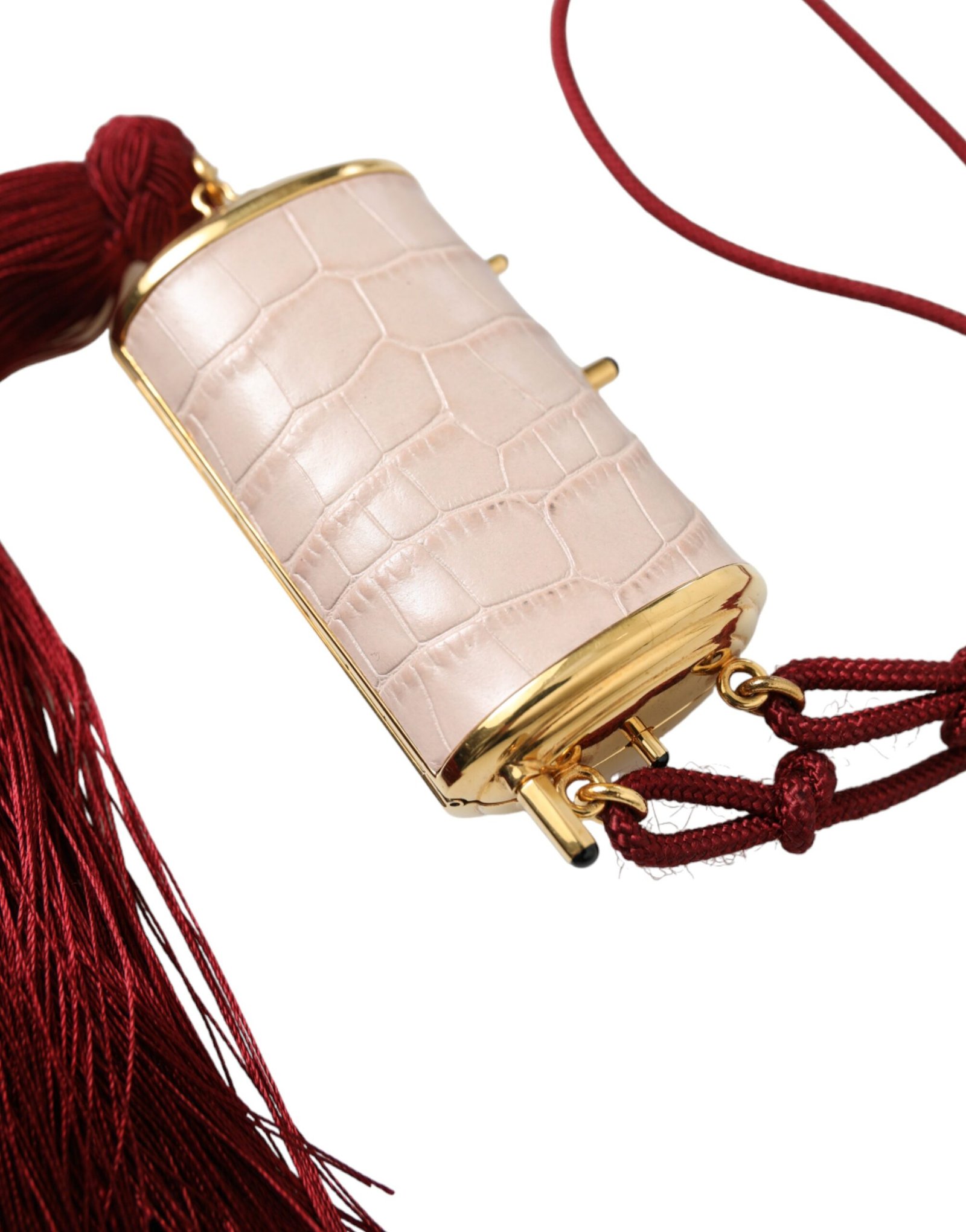 Pink Exotic Leather Mini Mirror Tassel Makeup Bag - Image 2