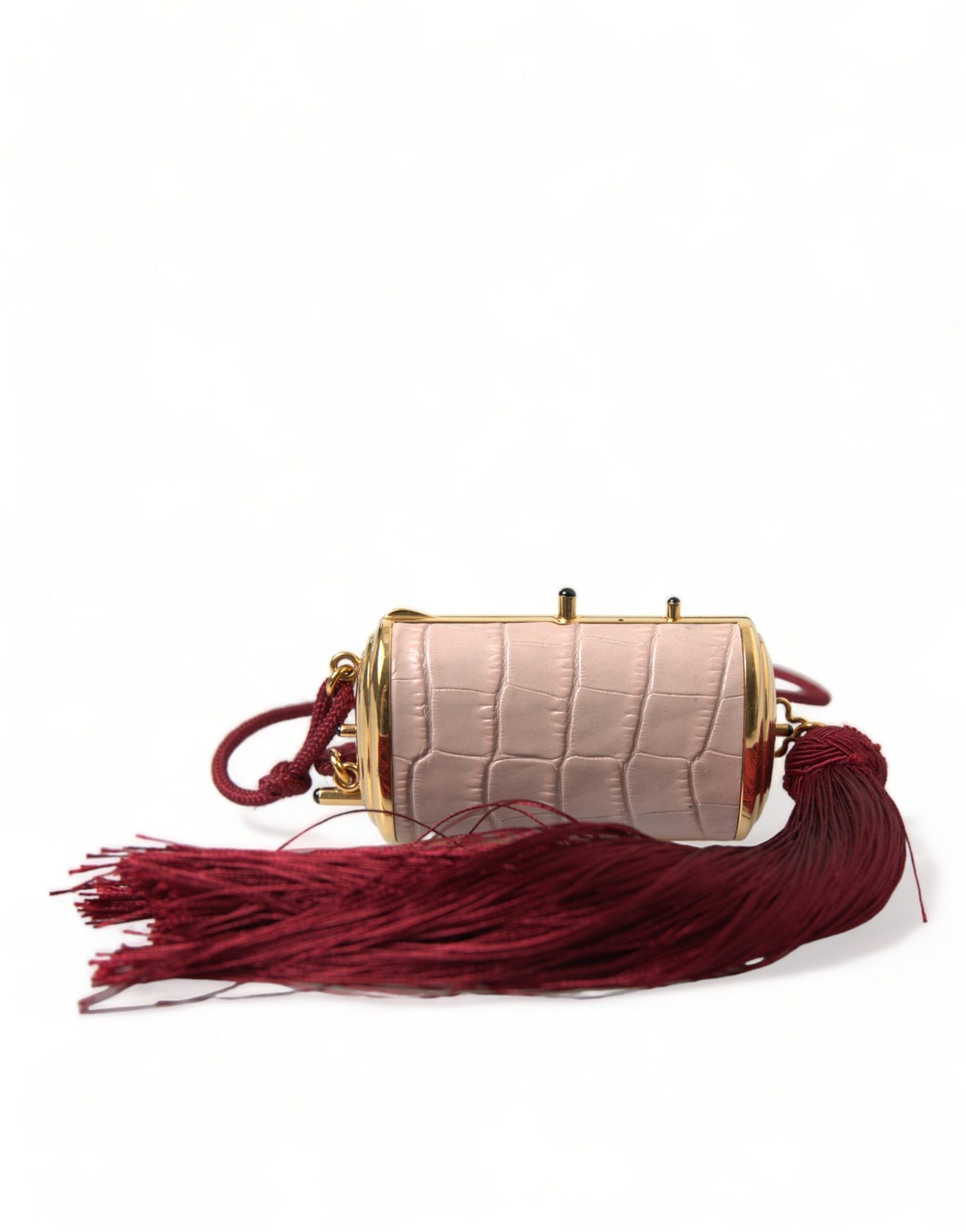 Pink Exotic Leather Mini Mirror Tassel Makeup Bag - Image 3