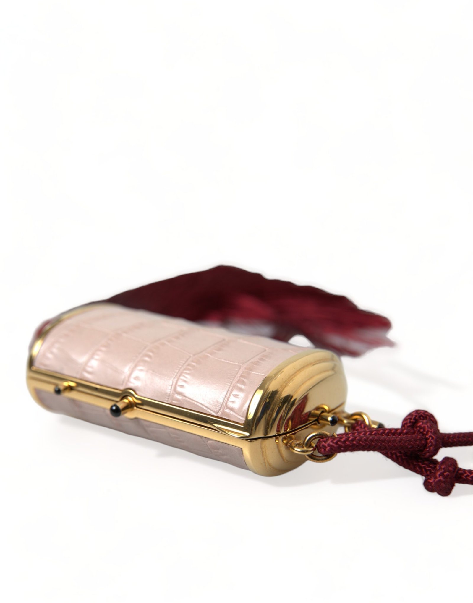 Pink Exotic Leather Mini Mirror Tassel Makeup Bag - Image 4