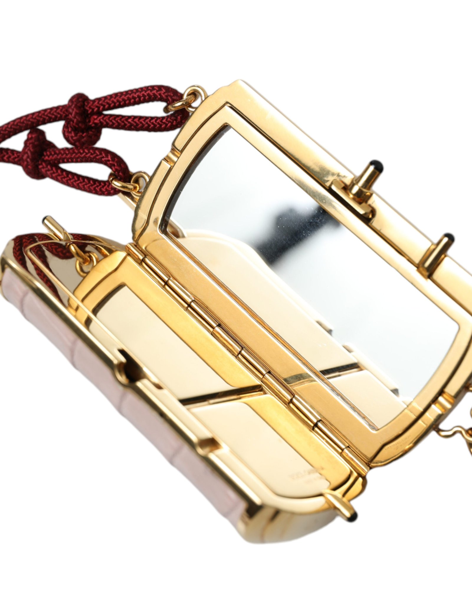 Pink Exotic Leather Mini Mirror Tassel Makeup Bag - Image 5