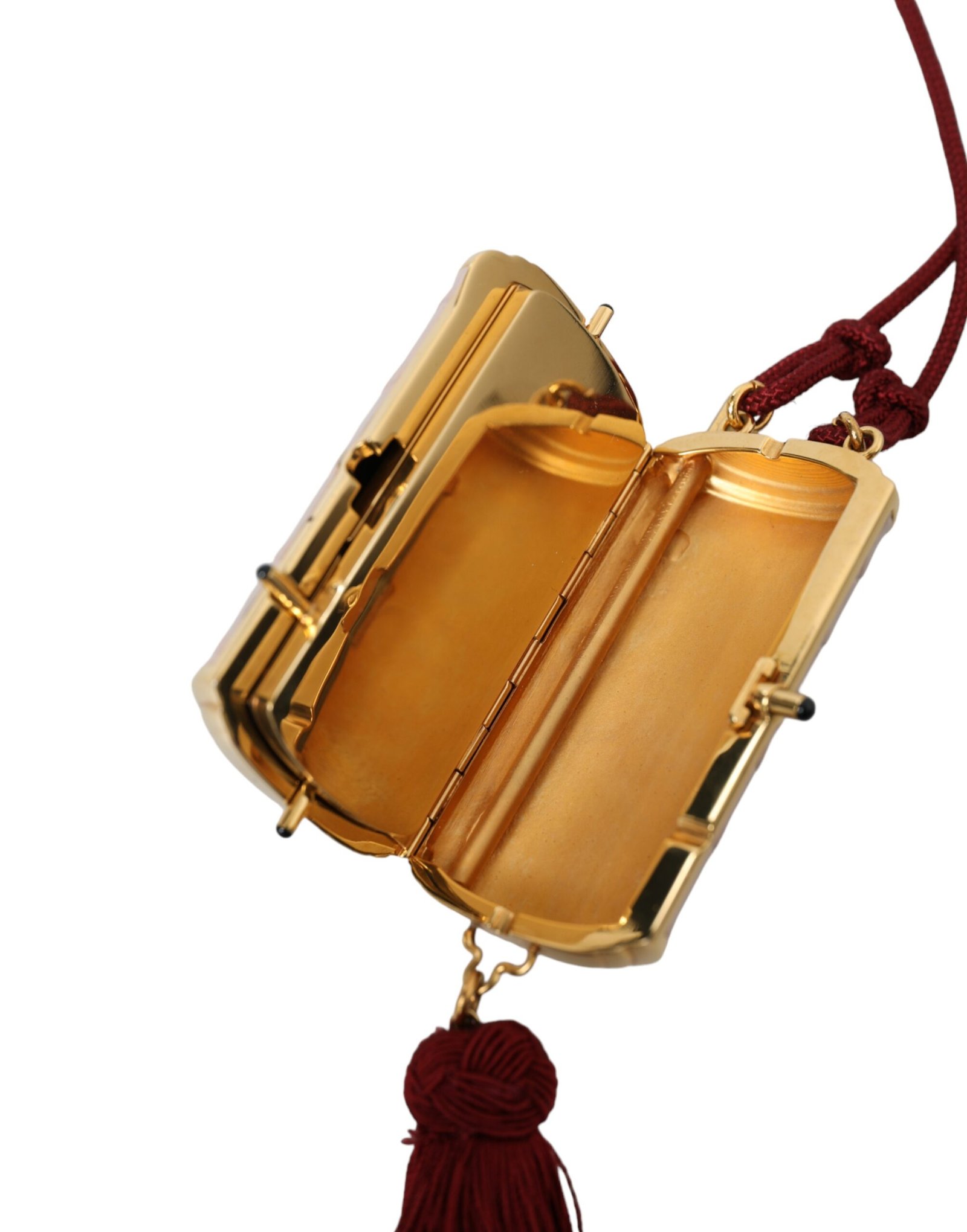 Pink Exotic Leather Mini Mirror Tassel Makeup Bag - Image 8