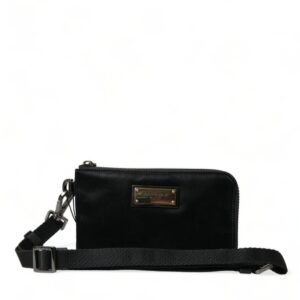 Black Nylon Logo Plaque Keyring Pouch Clutch Bag