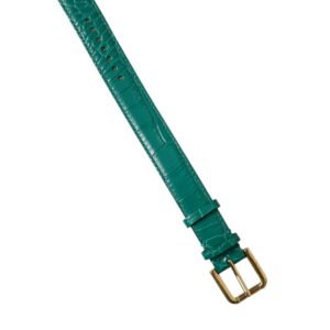 Green Textured Leather Gold Tone Metal Buckle Neckband