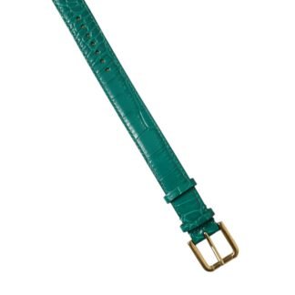 Green Textured Leather Gold Tone Metal Buckle Neckband