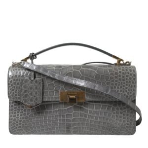 Gray Exotic Leather Medium Shoulder Hand Purse Bag