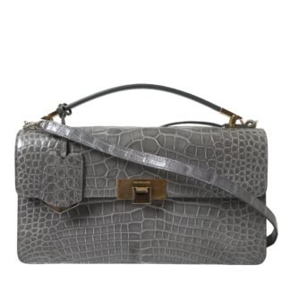 Gray Exotic Leather Medium Shoulder Hand Purse Bag