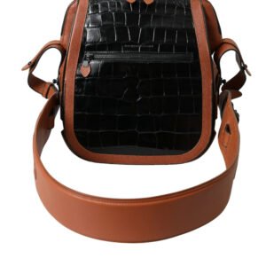 Black Brown Exotic Skin Leather Vertical Crossbody Purse Bag