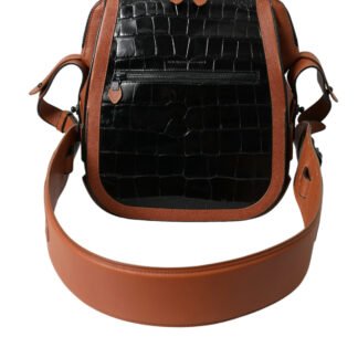 Black Brown Exotic Skin Leather Vertical Crossbody Purse Bag