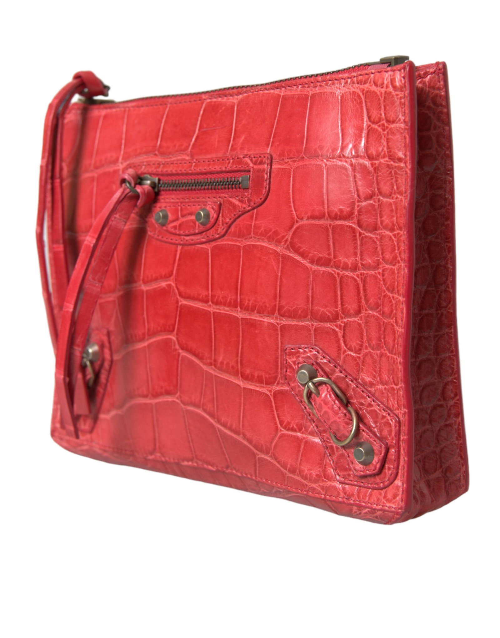 Red Exotic Skin Leather Classic Pouch Purse Wristlet Bag - Image 2