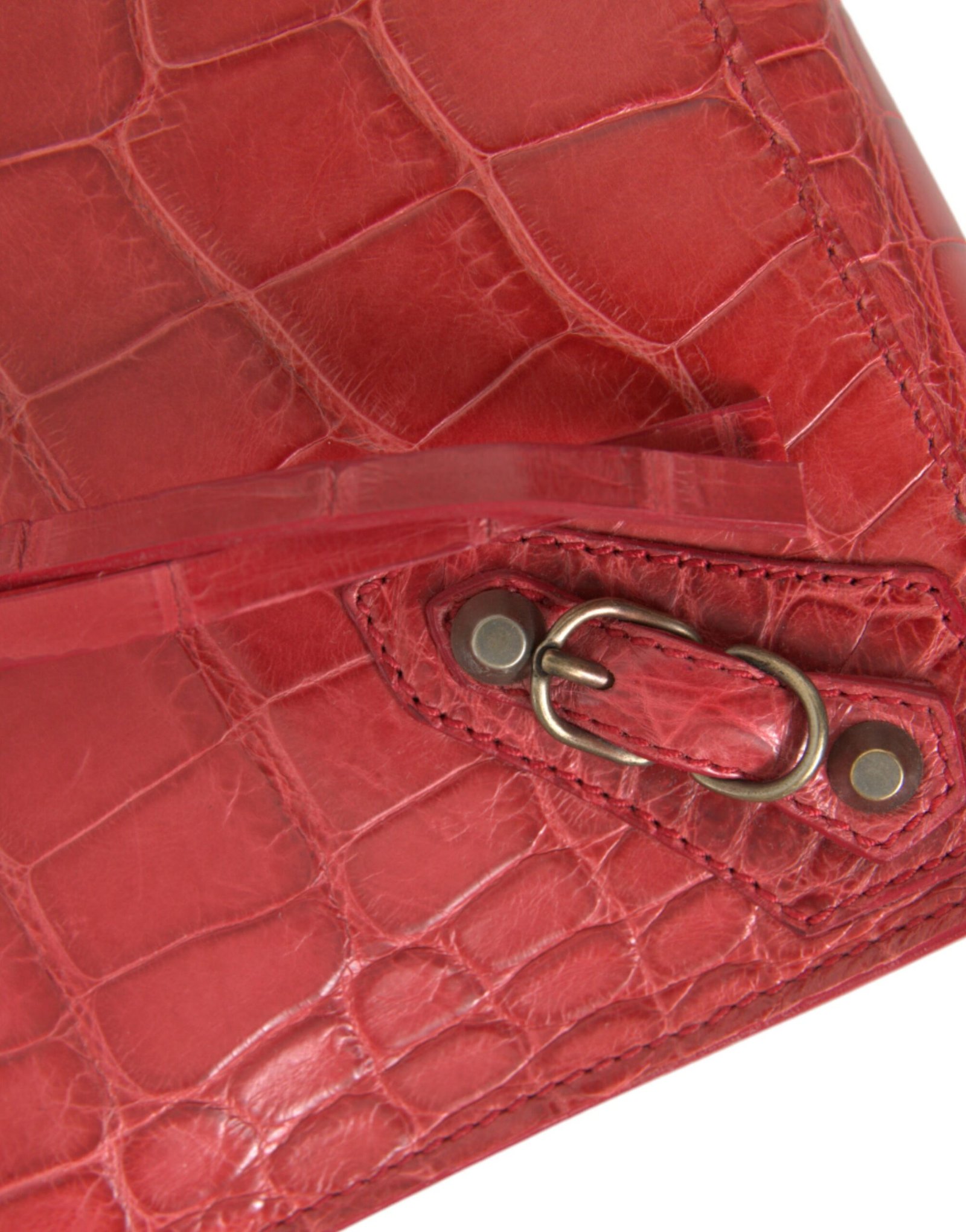 Red Exotic Skin Leather Classic Pouch Purse Wristlet Bag - Image 5