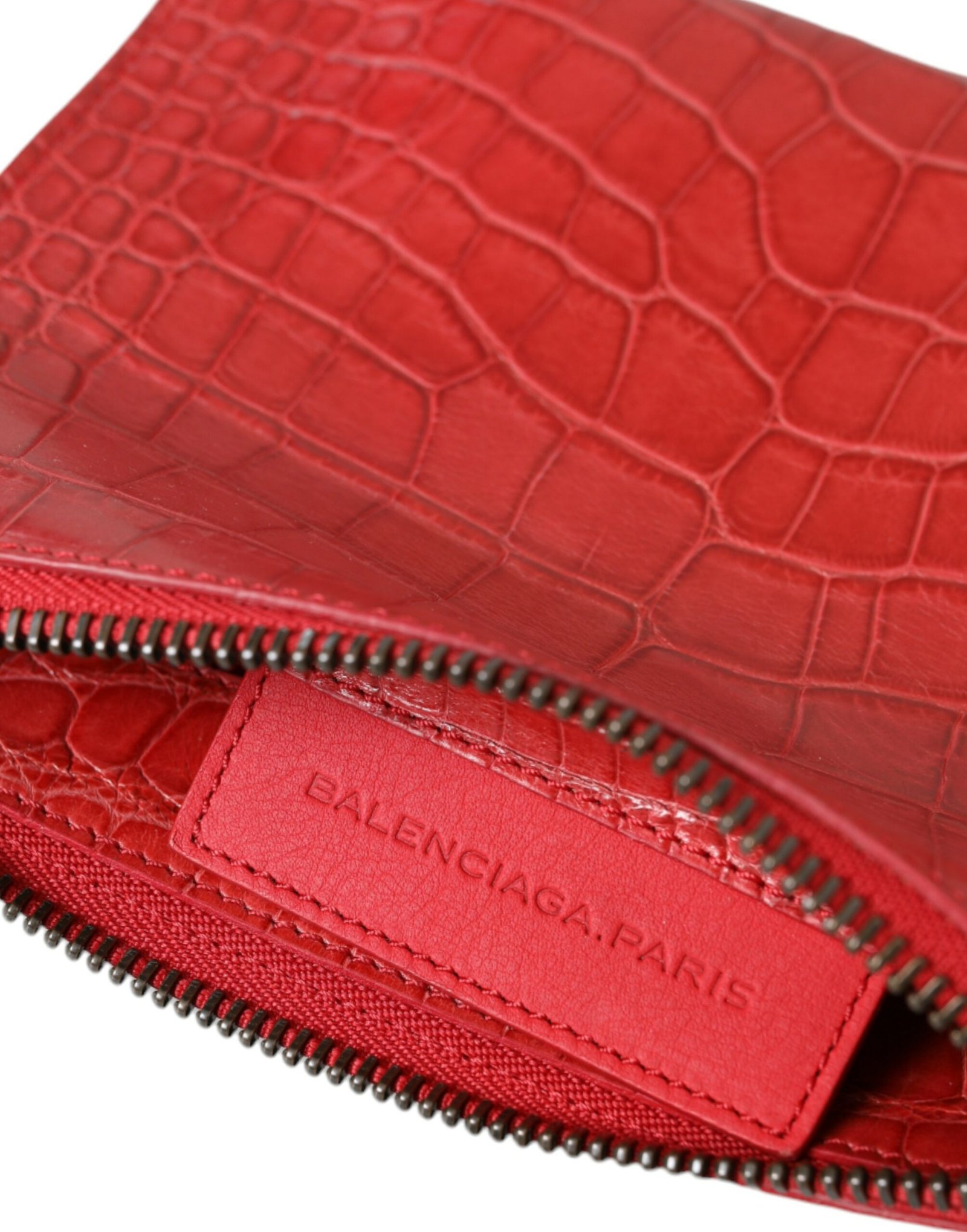 Red Exotic Skin Leather Classic Pouch Purse Wristlet Bag - Image 6