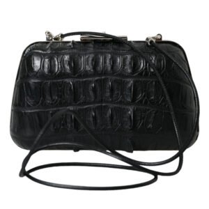 Black Exotic Skin Leather Shoulder Crossbody Box Clutch Bag