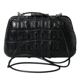 Black Exotic Skin Leather Shoulder Crossbody Box Clutch Bag
