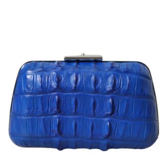 Blue Exotic Skin Leather Shoulder Crossbody Box Clutch Bag